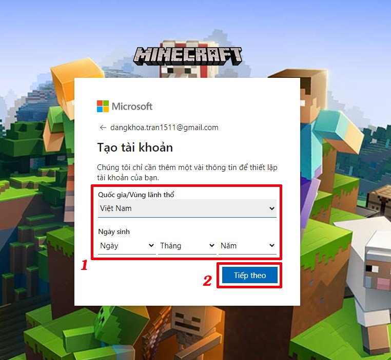 Tạo tài khoản game Minecraft - Bước 6